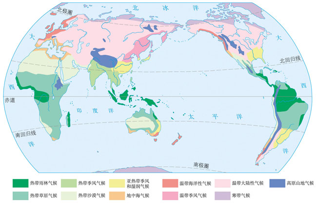 亚热带湿润气候主要分布在哪_世界主要气候类型分布图
