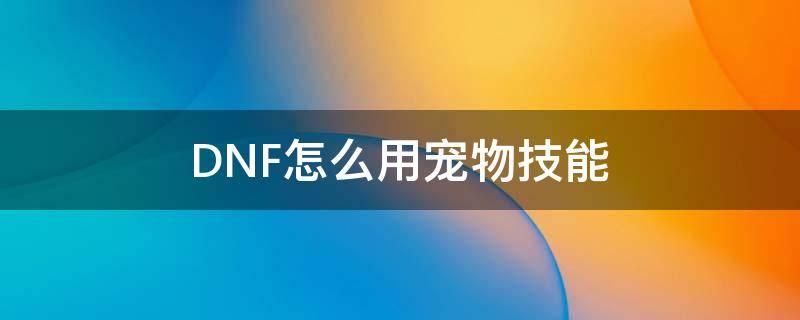 dnf宠物终极技能怎么用_操作步骤